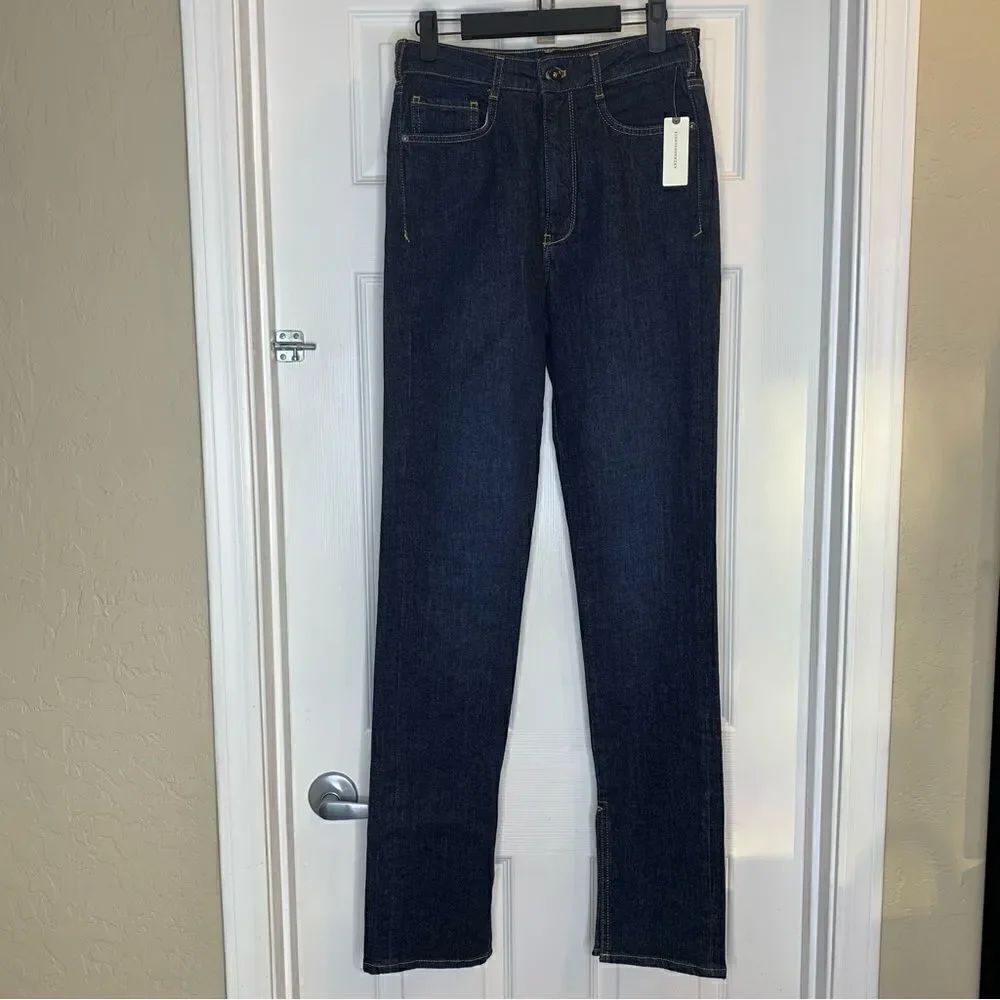PILCRO Anthropologie The Split Straight Leg Dark Wash Boot Cut Jeans Size 27